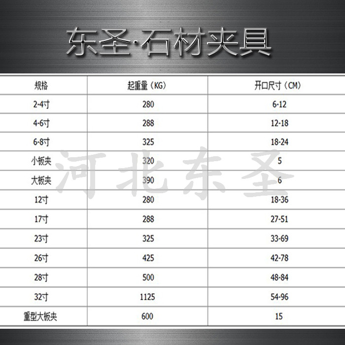 石材吊裝夾具參數(shù)尺寸詳細(xì)表單